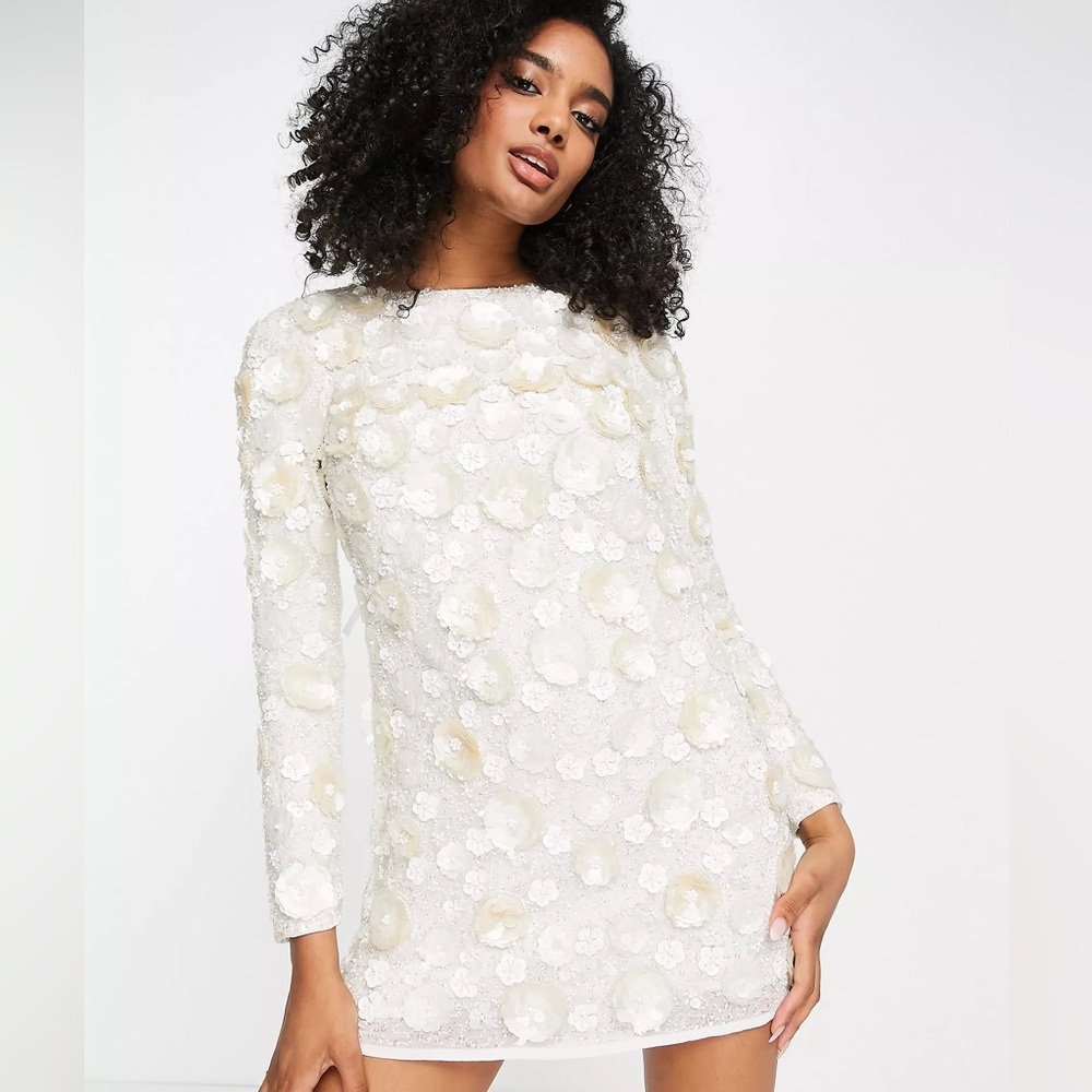 Asks White Sequin Embellished Dress